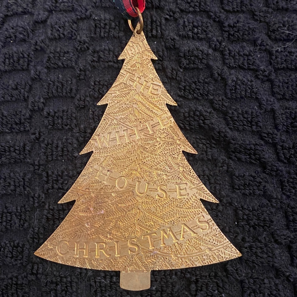 Vtg 1981 Regan White House Christmas Brass Ornament Staff  The Giving Tree